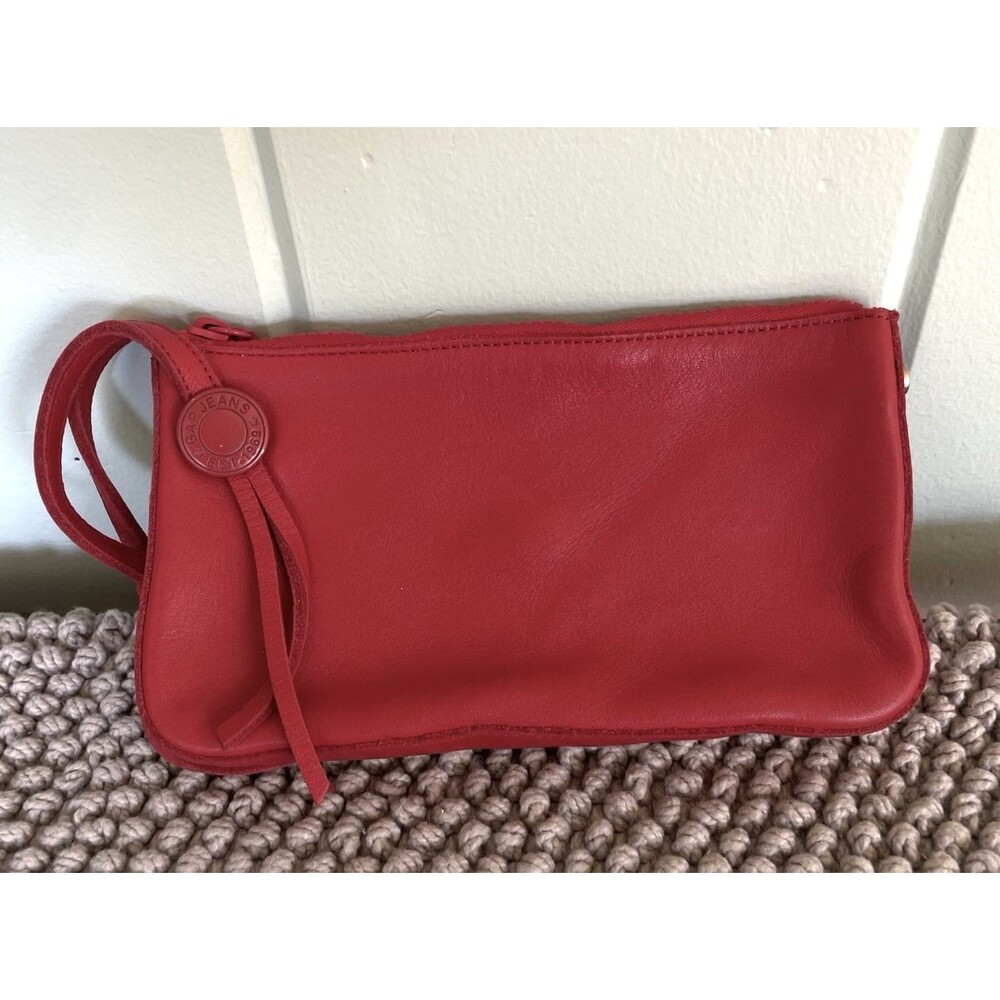 Gap Red Leather Small Clutch Wristlet Strap Minimalist Sleek EUC